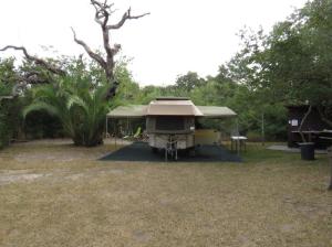 Showing the size of a small campsite with its private ablutions and wash-up area.