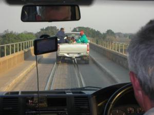 The railway bridge shared by vehicles travelling in either direction!